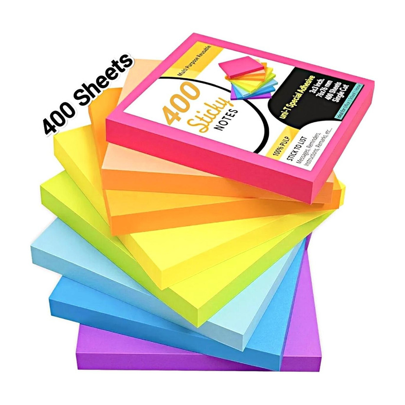 ARRUM Strong Adhesive, Self-Stick, Multi-Color, Ideal for Notes, and Reminders 400 Sheets Self Sticking Note, 5 Colors(Set Of 400, Multicolor)
