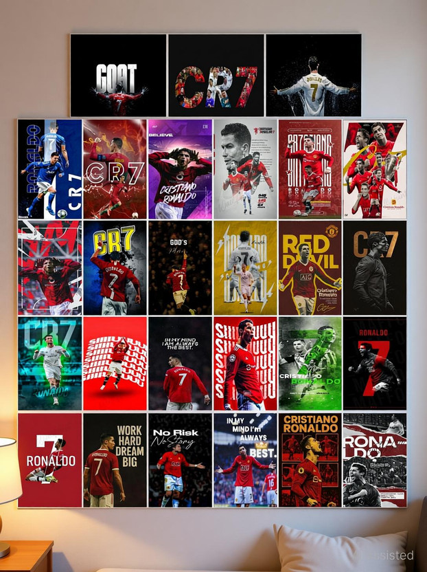 Pack Pack of 27 Ronaldo CR7 Mini Prints Wall Posters Wall Collage Kit Posters | Posters for Wall Decoration | Wall Art For Bedroom, Office, Living room, Dorm room Best For Gifting (Quality Prints) Paper Print(6 inch X 4 inch, set of 27 CR7 Ronaldo prints) - Flipkart Deal