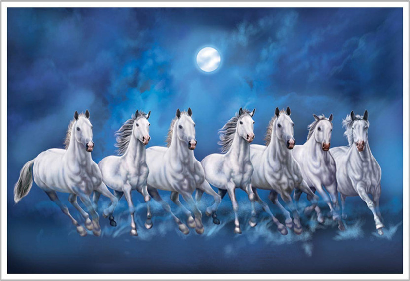 Vastu Seven Horses Running Paper Poster Paper Print(12 inch X 18 inch, Rolled)
