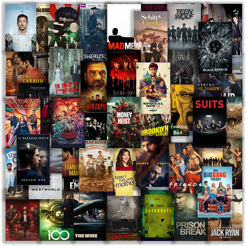 TV Series Wall Collage Kit – 54-Pack Iconic Show Posters for Room Décor – Aesthetic TV Art Prints for Bedroom, Dorm, Office & Living Space – Trendy Wall Décor for TV Lovers Fine Art Print(6 inch X 4 inch)