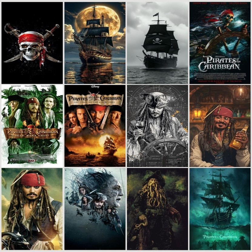 Pirates Pirates of the Caribbean Poster Set of 12 | Jack Sparrow Movie Art Prints | HD Pirate Ship & Skull Wall Decor | A4 Size (8x12 inch) | Adventure Film Poster Collection Photographic Paper(11.5 inch X 8.5 inch, BOX) - Flipkart Deal