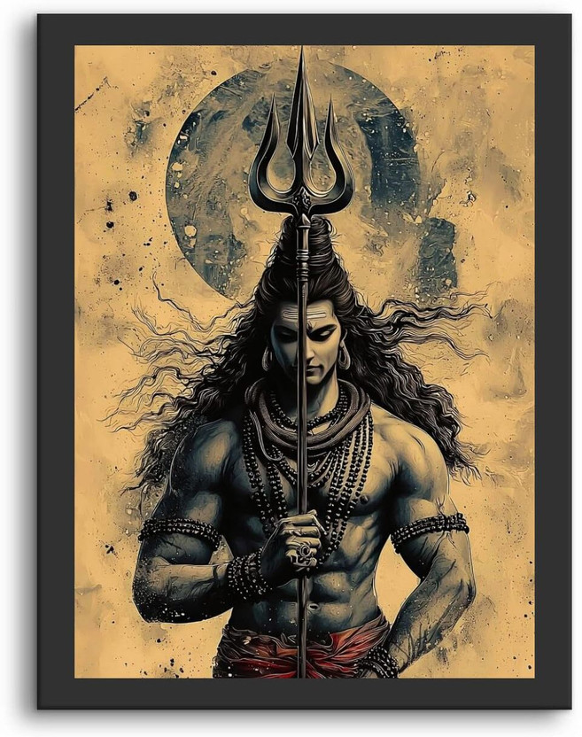AANCHAL WORLD Lord Shiva Mahadev Photo Frame for Home Decor | Spiritual Wall Art for Pooja Room & Living Room | Premium Synthetic Wood Frame | 11 x 14 Inch Photographic Paper(14 inch X 11 inch, Franed)