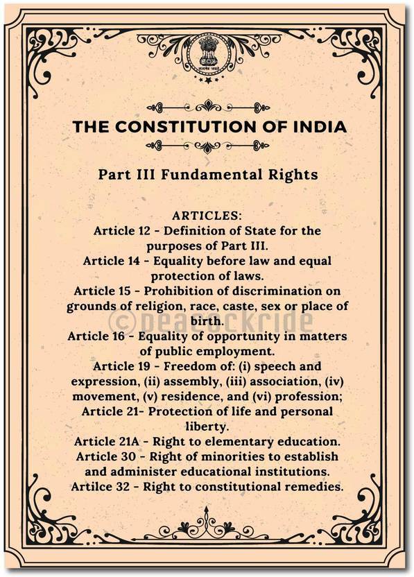 The Constitution of India I Fundamental Rights I Preamble Wall Poster