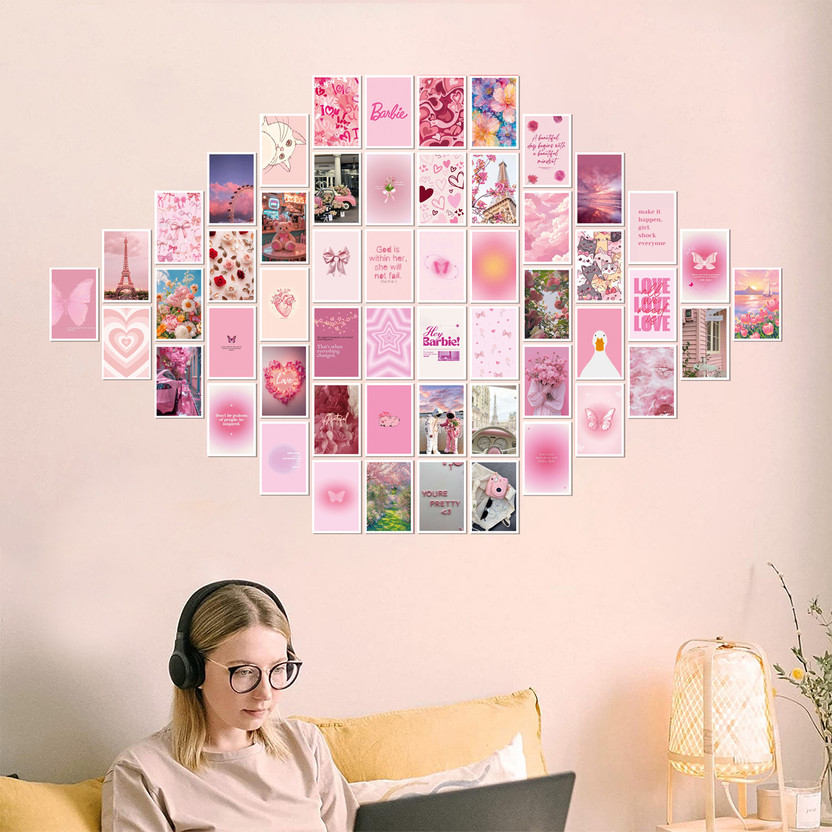 Pink Pink Collage Wall Poster Collection, 54 pcs size 4 x 6 cm – Gallery Décor Prints for Bedroom Styling Paper Print(6 inch X 4 inch, Box) - Flipkart Deal