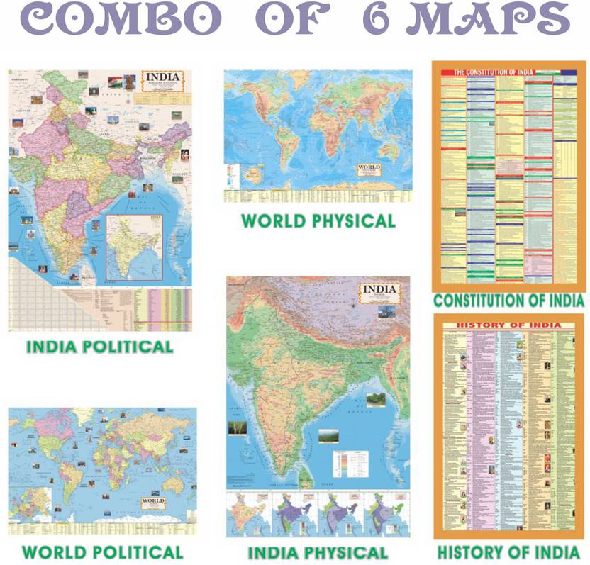 COMBO OF 6 MAPS FOR UPSC ,SSC , PCS RAILWAY AND OTHER COMPETETIVE EXAM