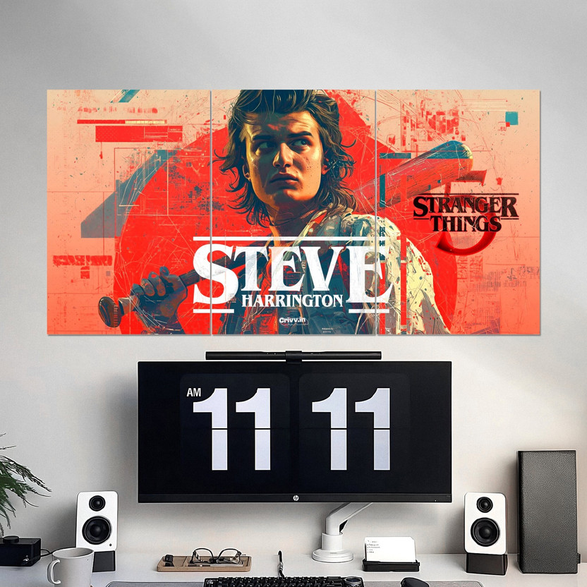 Steve Harrington Inspired 3-Split Wall Poster Set | 12x18 Inch Each (36x18 Inch Combined) | Retro Sci-Fi Character Wall Art | Premium Fan Art Posters for Room, Gaming Setup & Office Décor Fine Art Print(18 inch X 12 inch, Boxed)