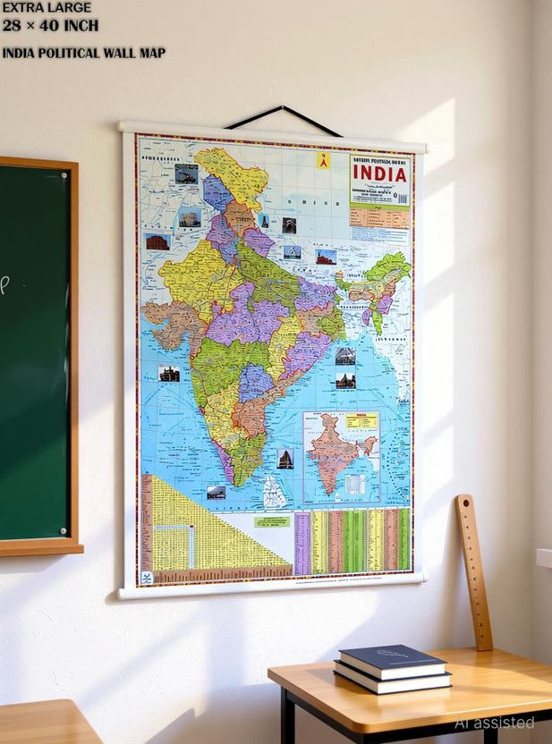 Political Map of India | English Large Size | Both Side Laminated With PVC Pipes | Very useful for the School College/University and Competitive exams students Paper Print(40 inch X 28 inch, Rolled)