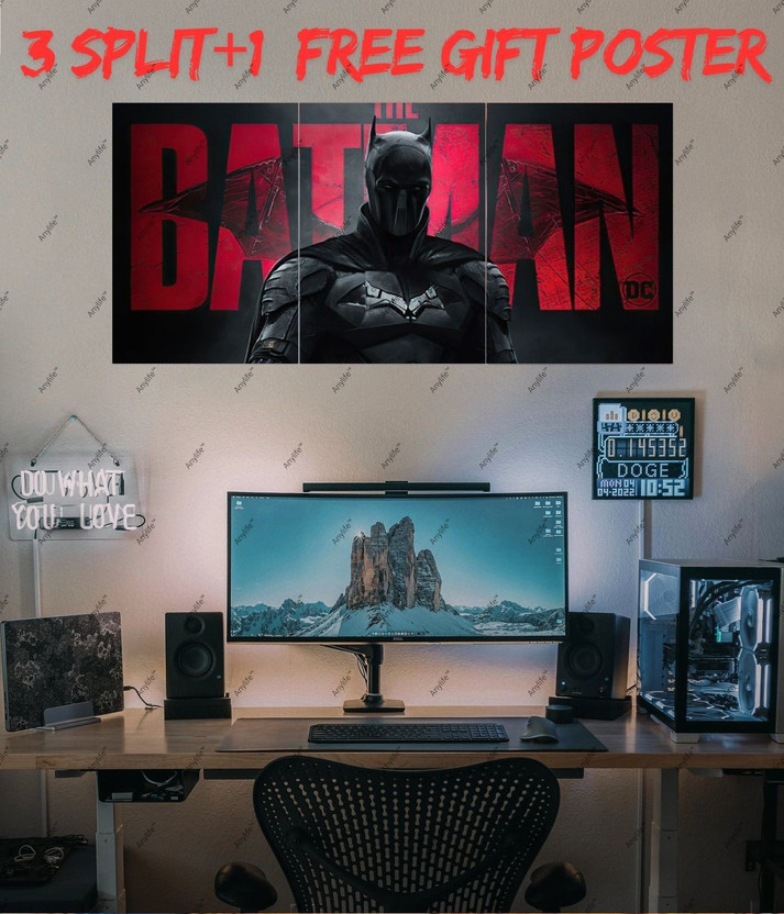 The Batman Tactical Full Mask Armor 3 Piece Split Poster Set with Free Gift Paper Print(12 inch X 9 inch, ROLLED)