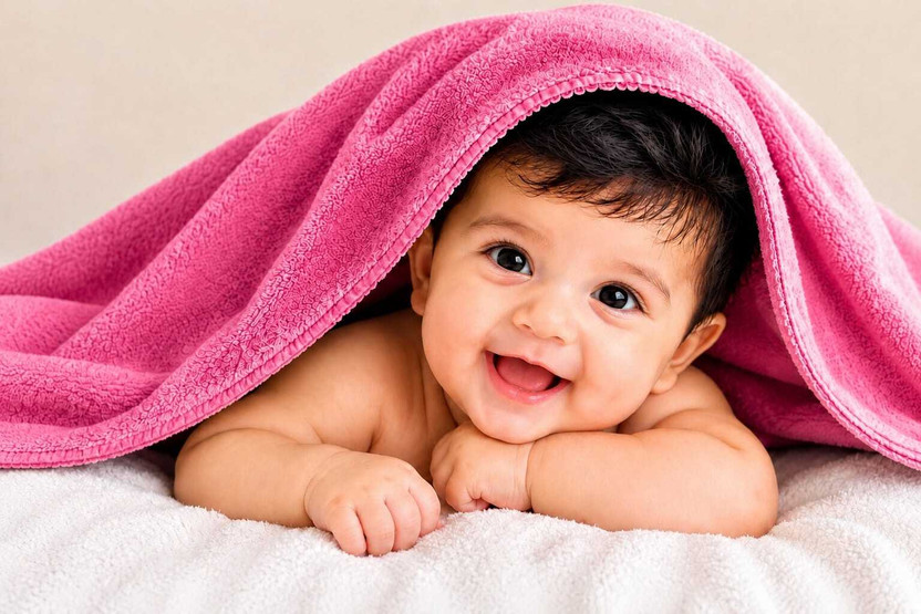 Cute Smiling Baby Poster for Kids Room Wall Decor High Quality Print Pink Paper Print(17 inch X 12 inch)
