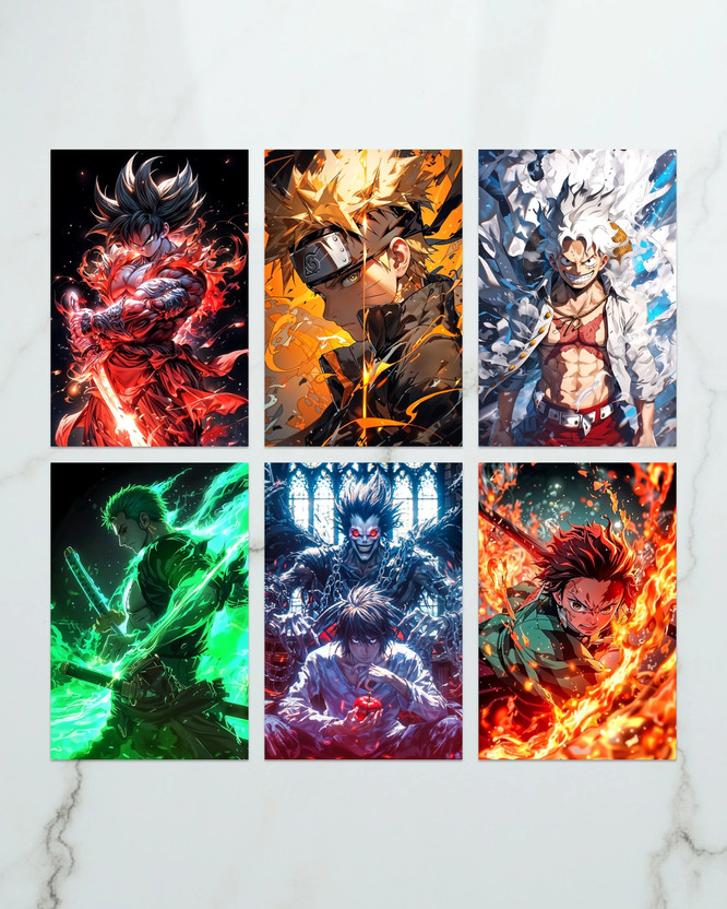 Set of 6 Anime Posters (Frame-less) – High-Quality Wall Art Prints | Top Anime Characters | Aesthetic Anime Room Décor | Japanese Animation Wall Posters for Bedroom, Office, Gaming Setup Fine Art Print(18 inch X 12 inch)