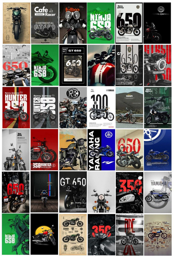 Pack of 36 Bike Aesthetic Wall Collage Kit Posters | Motorcycle & Superbike Wall Art Collection for Bedroom, Hostel, Gaming Room & Office Decor | Includes Mounting Tape Fine Art Print(6 inch X 4 inch, Flat Box)