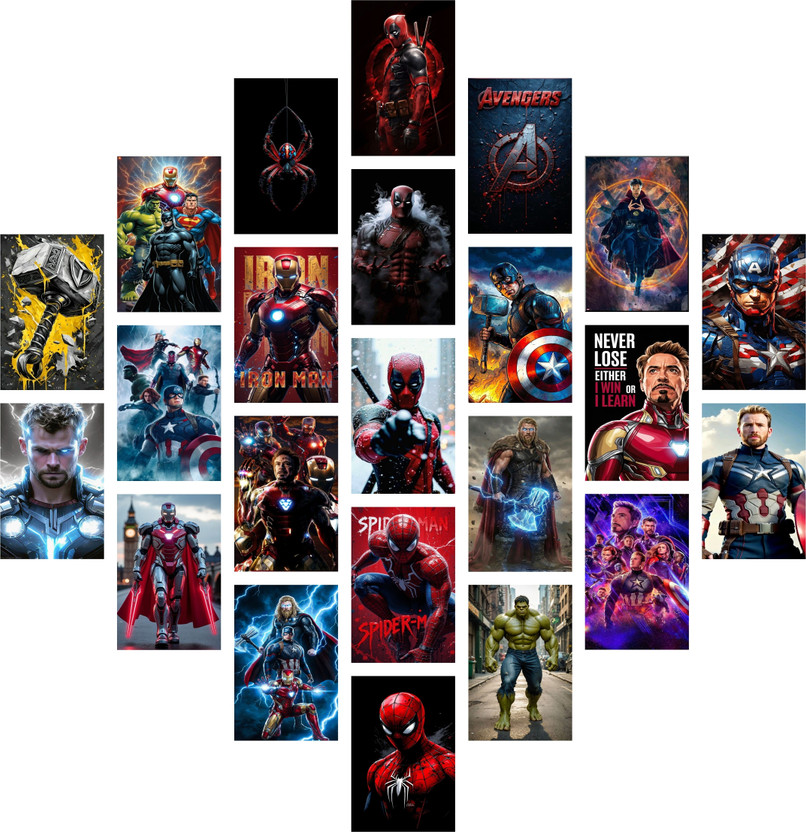 Pack Pack of 23 Avengers Wall Collage Kit Posters | Posters for Wall Decoration | Wall Art For Bedroom, Office, Living room, (6 inch X 4 inch) Vinyl(6 inch X 4 inch, Paper Tube) - Flipkart Deal