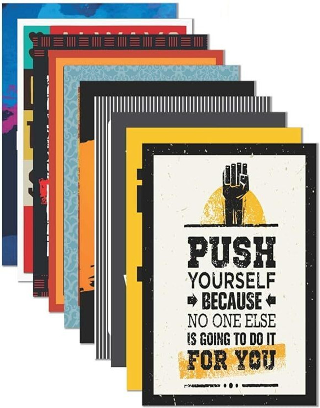 Pack of 10 Inspirational & Motivational Abstract Wall Posters | A4 Size Fine Art Prints on 300 GSM Art Card Paper | Free Double-Sided Tape Included | Perfect for Home, Office & Study Room Decor Photographic Paper(12 inch X 9 inch, CARDBORD & POLLY BAG)