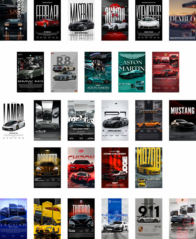 Pack of 27 Car Posters Wall Collage Kit – Aesthetic Sports Car Wall Art for Bedroom, Dorm & Office Decoration | Car Enthusiast Gift | Photographic Paper Paper Print(6 inch X 4 inch, 27 CAR POSTER COLLECTION, a 1400DPI print)