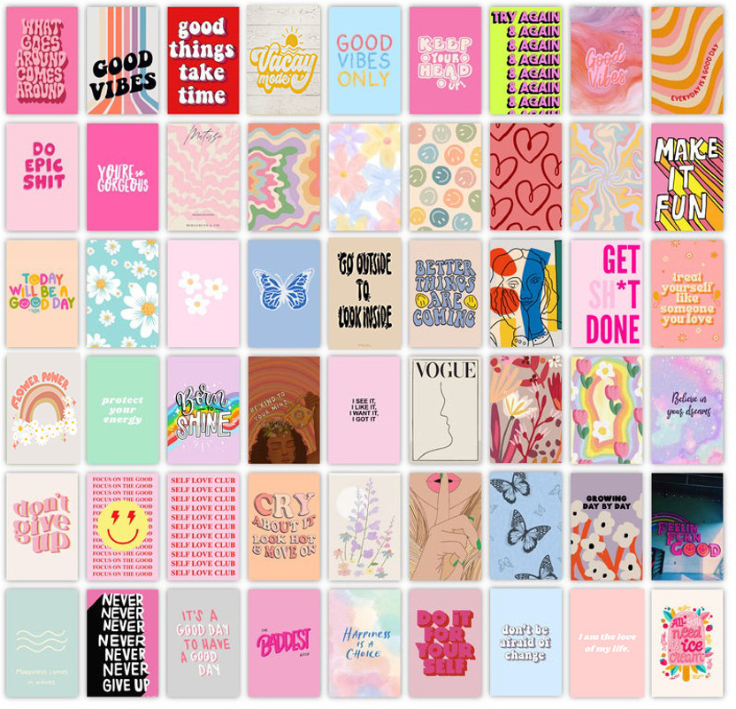 Danish Pastel Wall Collage Kit – 54-Piece 4x6 Poster Set with Soft Aesthetic Colors, Inspirational Quotes & Cute Vibes – Trendy Room Decor for Teen Girls, Bedrooms, Dorms & Study Spaces Fine Art Print(6 inch X 4 inch)