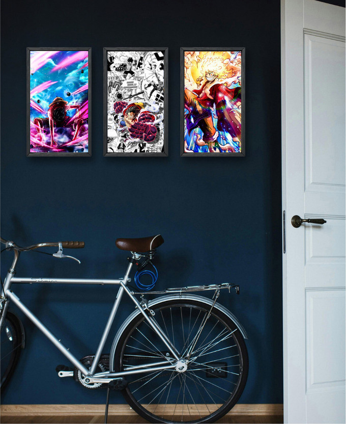 Unique Decor | COMBO SET OF MONKEY D LUFFY 2ND GEAR 4TH GEAR AND 5TH GEAR DIGITAL ART | SET OF 3 A4 300 GSM FRAMED POSTER FOR WALL Photographic Paper(18 inch X 12 inch, Poster)