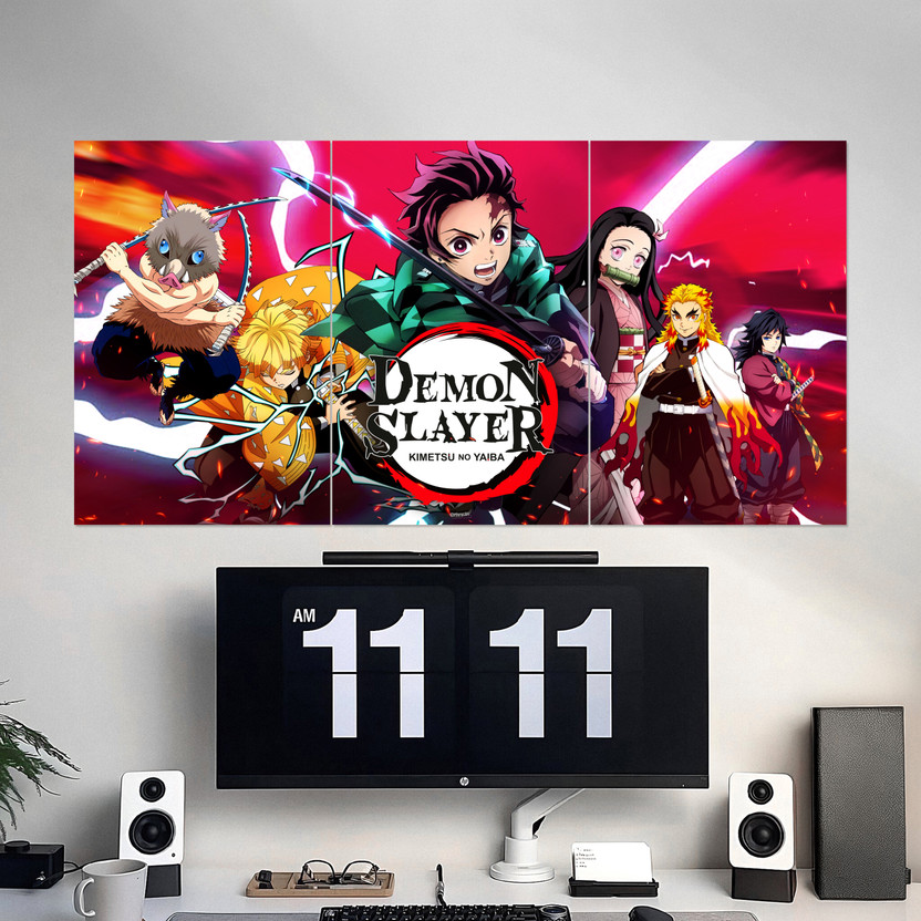Demon Slayer 3-Split Wall Poster Set – 12x18 Inch Each (36x18 Inch Combined) | Premium Anime Decor | Perfect for Fans, Bedrooms, Gaming Rooms, Study Areas Fine Art Print(18 inch X 12 inch, Boxed)