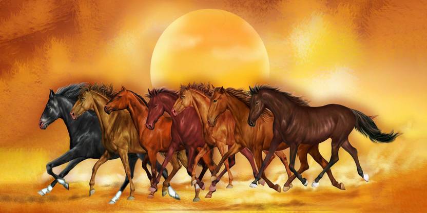 lucky seven horses running at sunrise ll 7 horse vastu poster in vinyl ...