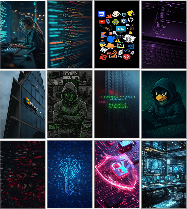 Cybersecurity & Programming Poster Set of 12 | Hacker, Code & Tech Wall Art for Developers, Programmers, IT Offices & Gaming Rooms | Digital Coding Decor for Tech Lovers 3D Poster(11.5 inch X 8.5 inch)