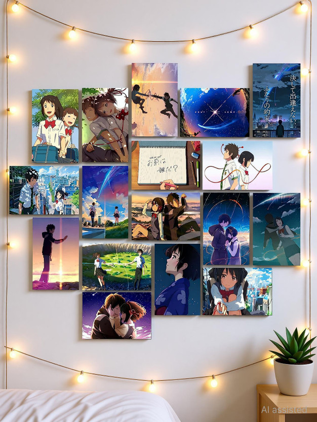 YOUR NAME ANIME WALL POSTER | PACK OF 18 wall collage kit |ANIME WALL COLLAGE6 * 4 inches | Mitsuha Miyamizu, Taki Tachibana 3D Poster(6 inch X 4 inch)