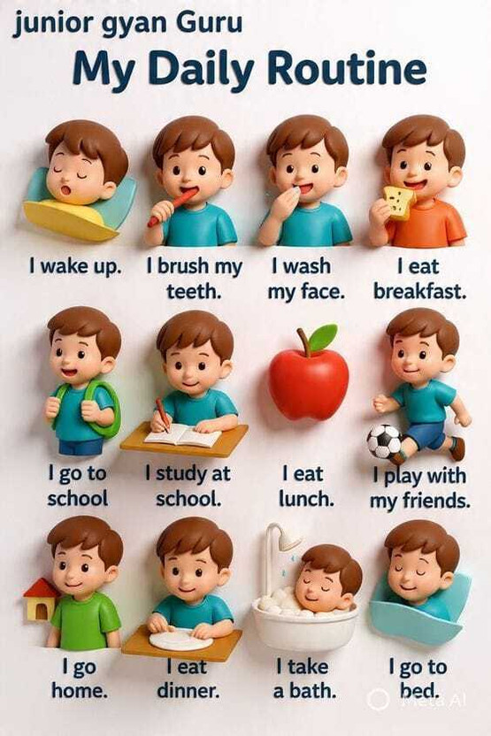 My Daily Routine Educational Poster for Kids | Daily Activities Chart in English | Preschool & Nursery Learning Wall Poster Paper Print(18 inch X 12 inch)