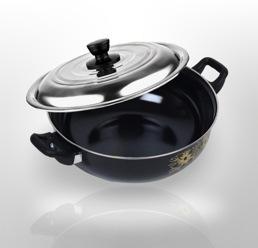 My Store Non Stick Black Kadhai with Lid - Cook Delicious Meals with Induction Cookware Kadhai 27 cm diameter with Lid 3.5 L capacity(Cast Iron, Non-stick, Induction Bottom)