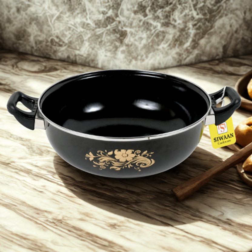 SIWAAN Kadhai Kadhai 28 cm diameter 4 L capacity(Cast Iron, Non-stick, Induction Bottom)