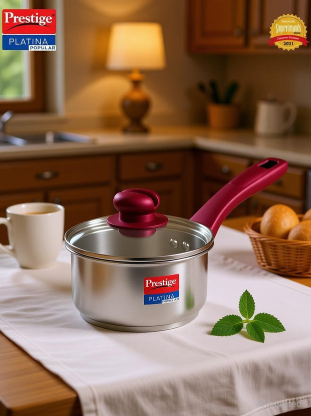 Prestige Prestige Platina Popular Sauce Pan 14 cm diameter with Lid 1 L capacity(Stainless Steel, Induction Bottom) - Flipkart Deal