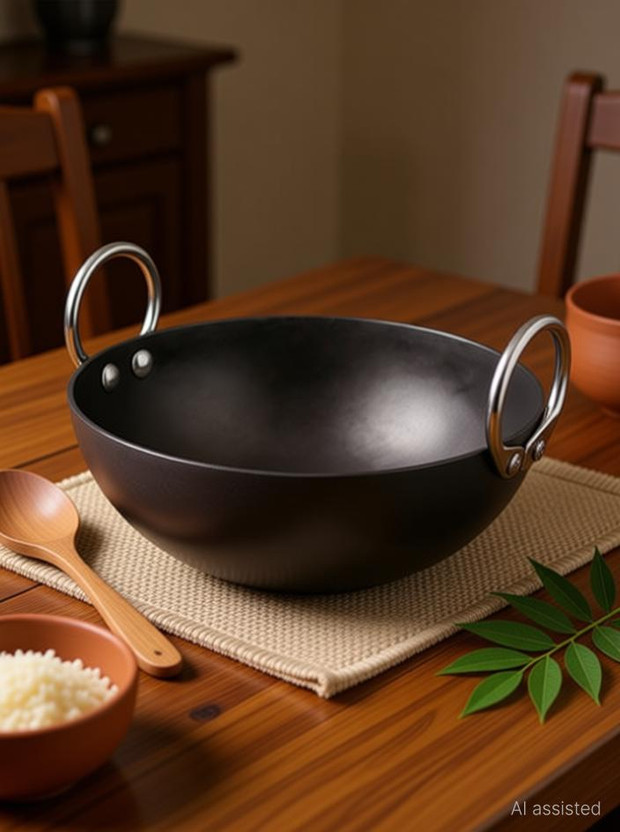 VeerEnterprises Ms (IRON) Kadhai 34 cm diameter 3.75 L capacity(Iron)