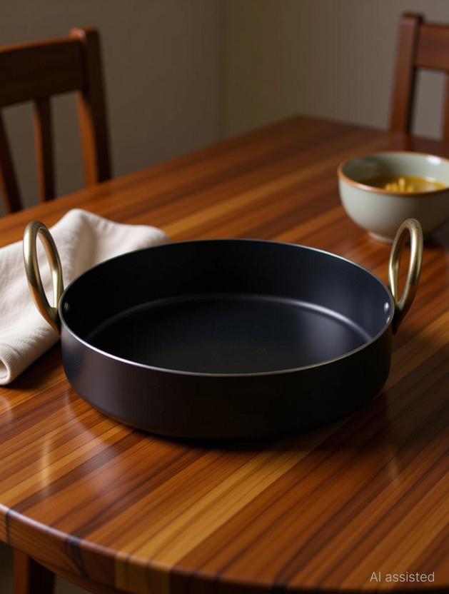 shri gaurangi Heavy Base Iron Flat Kadai Fry Pan for Making jalebi, dal tadka, 10 Inches, 250 cm Original Iron loha color black 2.5 Liters Kadhai 25 cm diameter 2.5 L capacity(Iron, Induction Bottom)