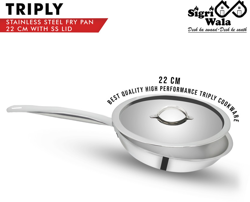 Sigri-wala Cook Healthy Triply Fry Pan 22 cm diameter with Lid 1.4 L capacity(Triply, Induction Bottom)
