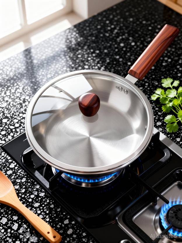 MILTON Pro cook Triply Hexa Tech Induction Glass Lid & Wooden Handle,22cm, Honeycomb Fry Pan 22 cm diameter with Lid 1.25 L capacity Triply, Stainless