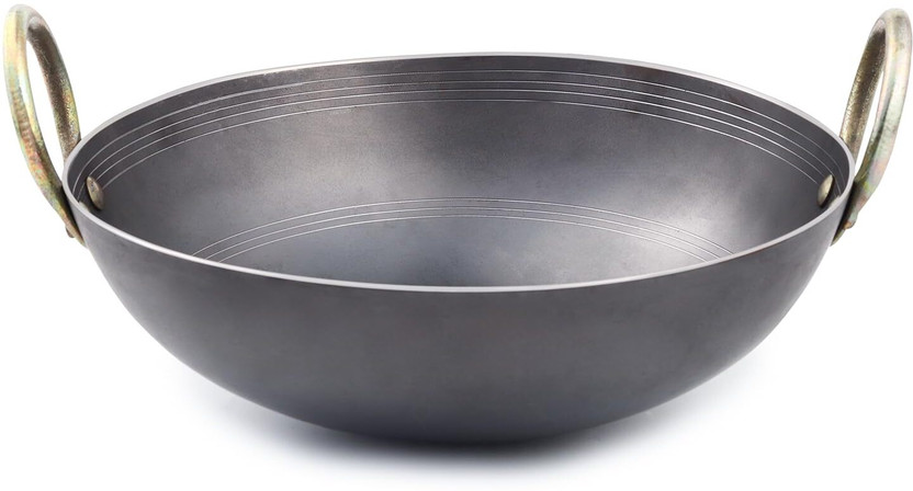 Ptr 2 L Iron Kadhai Loha Kadai Deep Frying pan Wok Riveted Handle Gas & Induction Kadhai 25.4 cm diameter 2 L capacity(Iron)