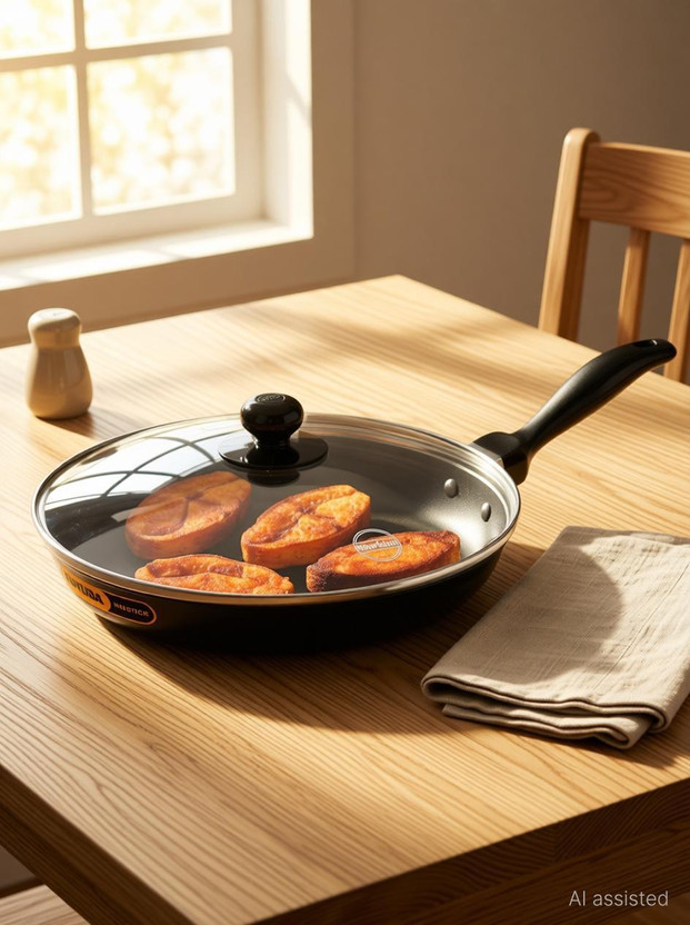 Hawkins Futura 24cm Frying Pan with Lid, Black (NF24G) Fry Pan 24 cm diameter with Lid 1.5 L capacity(Aluminium, Non-stick)