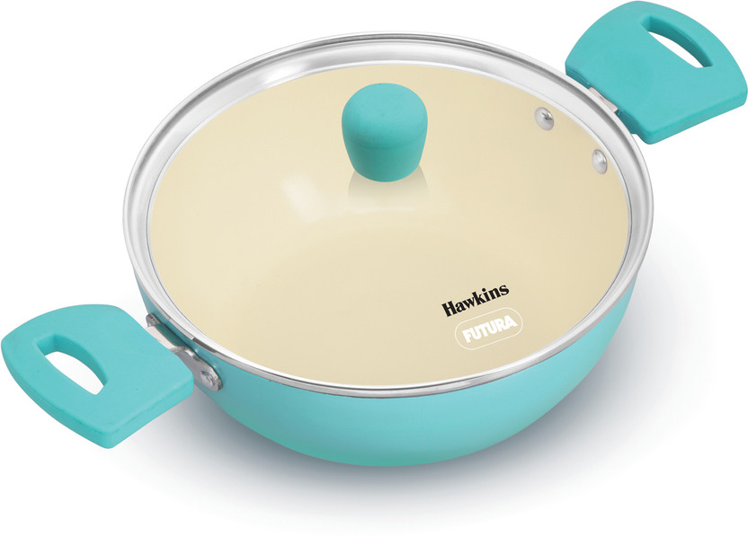 Hawkins 2 Litre Deep Fry Pan, Aqua Casserole with Glass Lid, Aqua Blue (IUC20G) Kadhai 20 cm diameter with Lid 2 L capacity(Aluminium, Non-stick, Induction Bottom)
