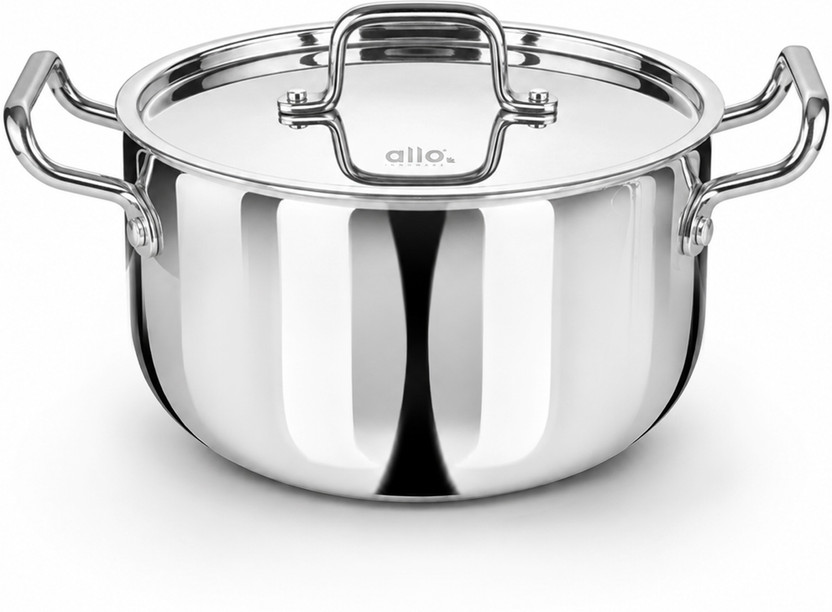Allo CookSafe TriPly Stainless Steel Naturally Non Stick Pot 24 cm diameter 5.1 L capacity with Lid(Stainless Steel, Non-stick, Induction Bottom)