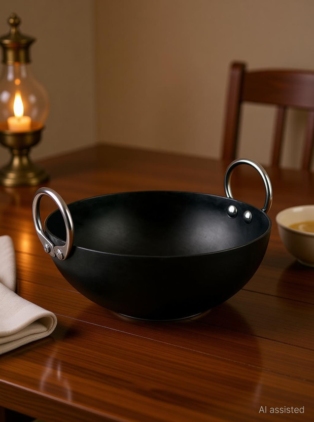 VeerEnterprises MS Pure Iron/Loha Speacial Kadhai 18 cm diameter 0.75 L capacity(Iron)