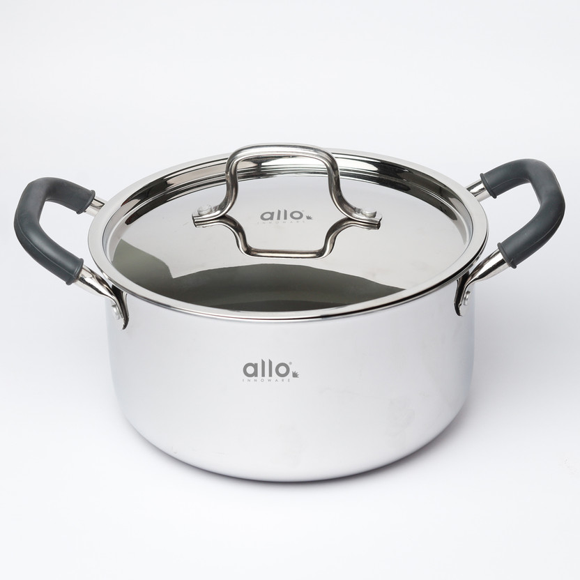 Allo CookSafe TriPly Stainless Steel Naturally Non Stick Pot 28 cm diameter 8.3 L capacity with Lid(Triply, Non-stick, Induction Bottom)
