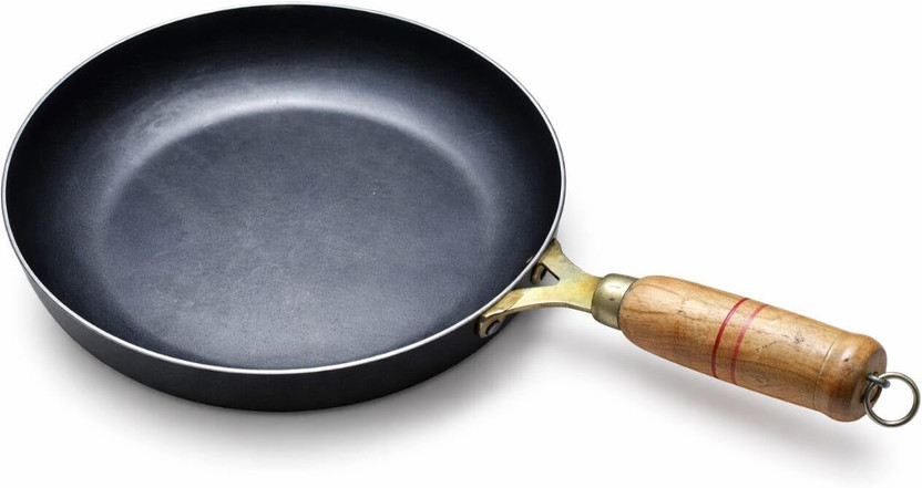 SILVOSWAN Iron Fry Pan | Heavy Duty Pan with Wooden Handle | Durable Kitchen Cookware 22CM Fry Pan 25 cm diameter 2.5 L capacity(Cast Iron, Induction Bottom)
