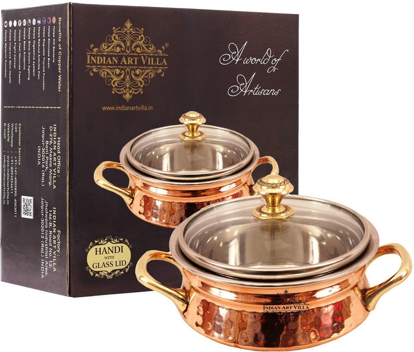 Indian Indian Art Villa Hammered Steel Copper Small Casserole with Glass Lid, Tableware & Serveware Handi 0.4 L with Lid(Copper) - Flipkart Deal