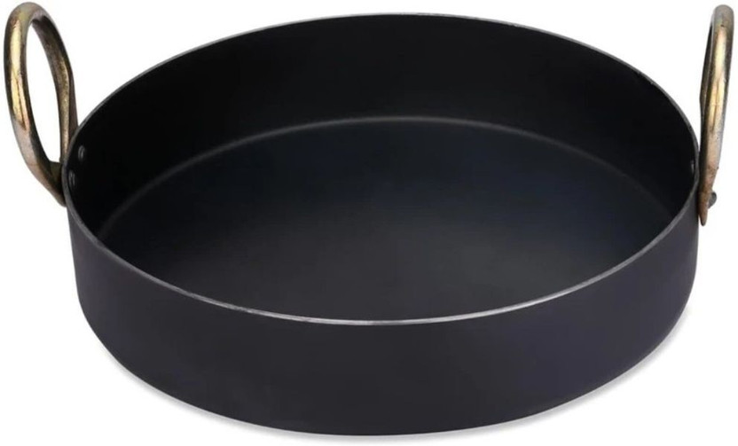 shri gaurangi Heavy Base Iron Flat Kadai Fry Pan for Making jalebi, dal tadka, 12 Inches, 310 cm Original Iron loha color black 4 Liters Kadhai 31 cm diameter 4 L capacity Kadhai 31 cm diameter 4 L capacity(Iron, Induction Bottom)