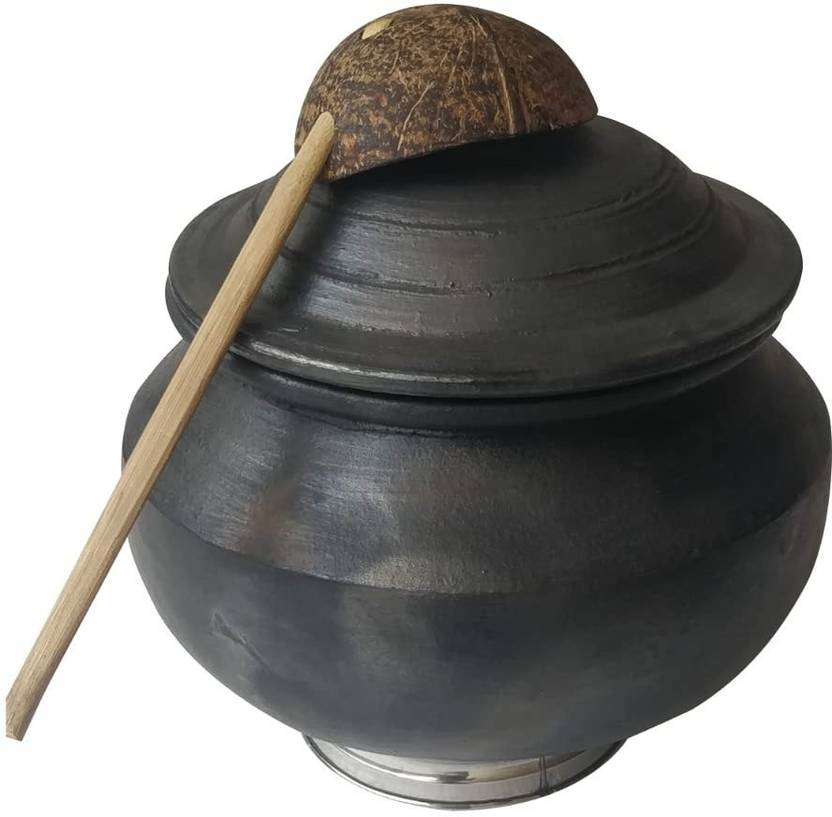 ziaon Microwave Pre Seasoned Clay Kalam Pot Handi/Earthen Pot for
