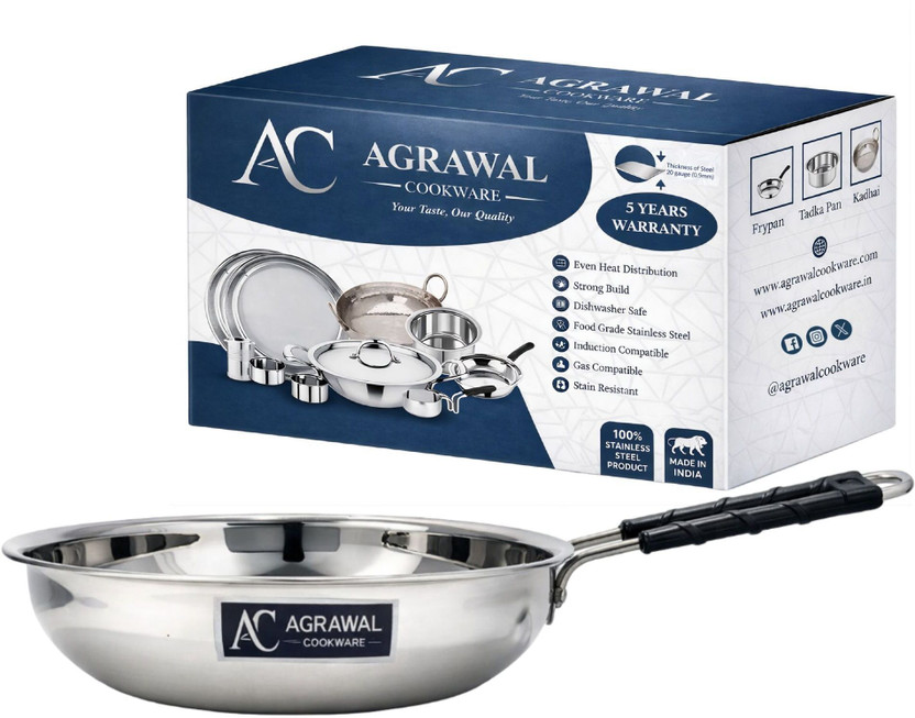 AGRAWAL AGRAWAL COOKWARE Heavy Gauge Premium Stainless Steel Frying Pan,2.2 Litres, Mirror Finish Fry Pan 24 cm diameter 2.2 L capacity(Stainless Steel, Induction Bottom) - Flipkart Deal