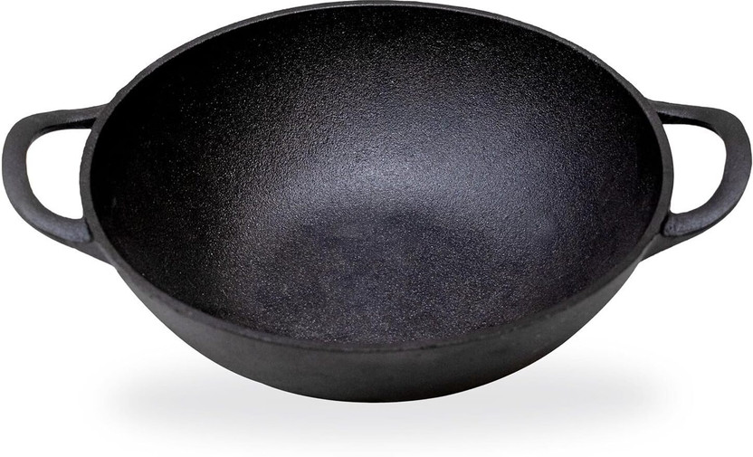 Flipkart SmartBuy Cast Iron Deep Kadai with Curved Handles - 10 inch Kadhai 25.4 cm diameter 1 L capacity(Cast Iron, Induction Bottom)