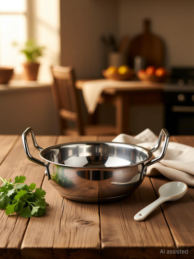 PRABHA Kadai for Cooking | Steel Kadhai | Heavy Induction Base Stainless Steel Kadhai Kadhai 20.8 cm diameter 1.9 L capacity(Stainless Steel, Induction Bottom)