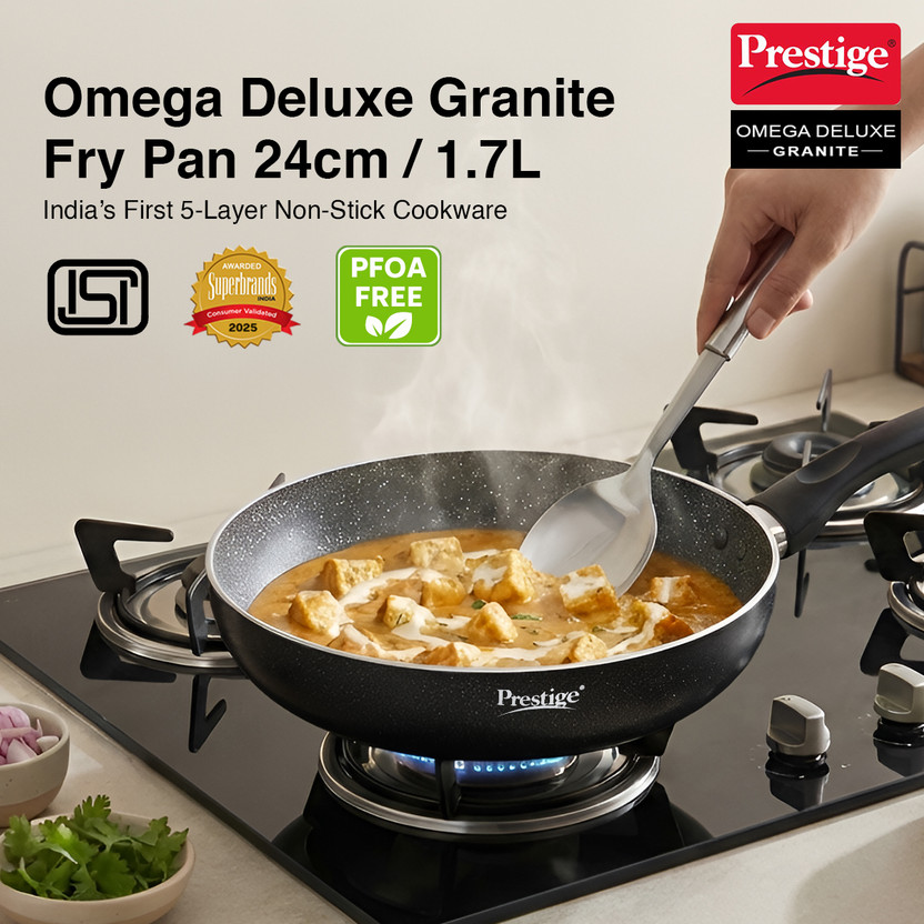 Prestige Omega Deluxe Fry Pan 24 cm diameter 1.1 L capacity(Aluminium, Non-stick, Induction Bottom)