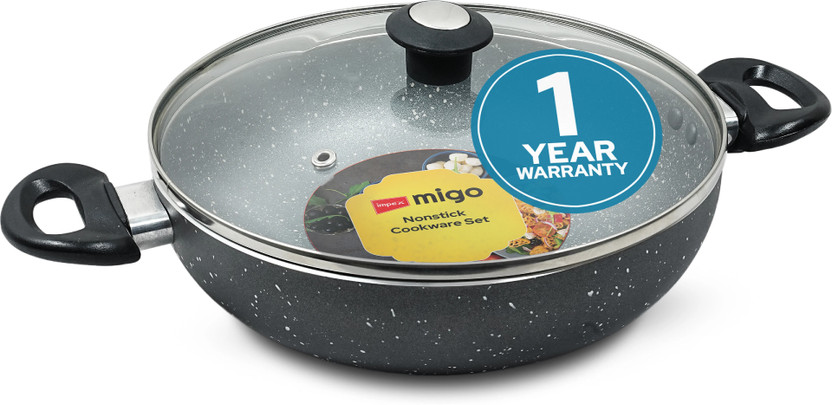 IMPEX Granite Nonstick Induction base Kadhai Pan, 3 Layer Super Granite, 2.6mm thick Kadhai 24 cm diameter with Lid 2.5 L capacity(Aluminium, Non-stick, Induction Bottom)