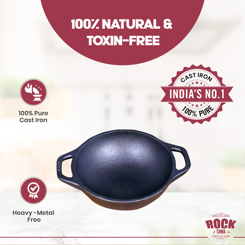 Rock Tawa 7.5 Inch (Pre-Seasoned) Kadhai 19.05 cm diameter 1.5 L capacity(Cast Iron, Induction Bottom)