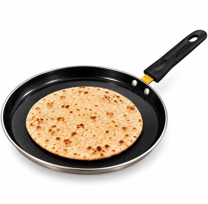 calimate Non-Stick Aluminium Dosa Tawa , Griddle Pan for Roti, Paratha & Chappati Flat Pan 24 cm diameter with Lid 0.5 L capacity(Aluminium, Non-stick, Induction Bottom)