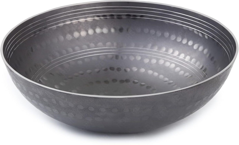 RBY 500ML Iron Hammered Kadai Wok Lohe Ki Kadhai Handle Smooth Gas and Induction Kadhai 22 cm diameter 0.5 L capacity(Iron)